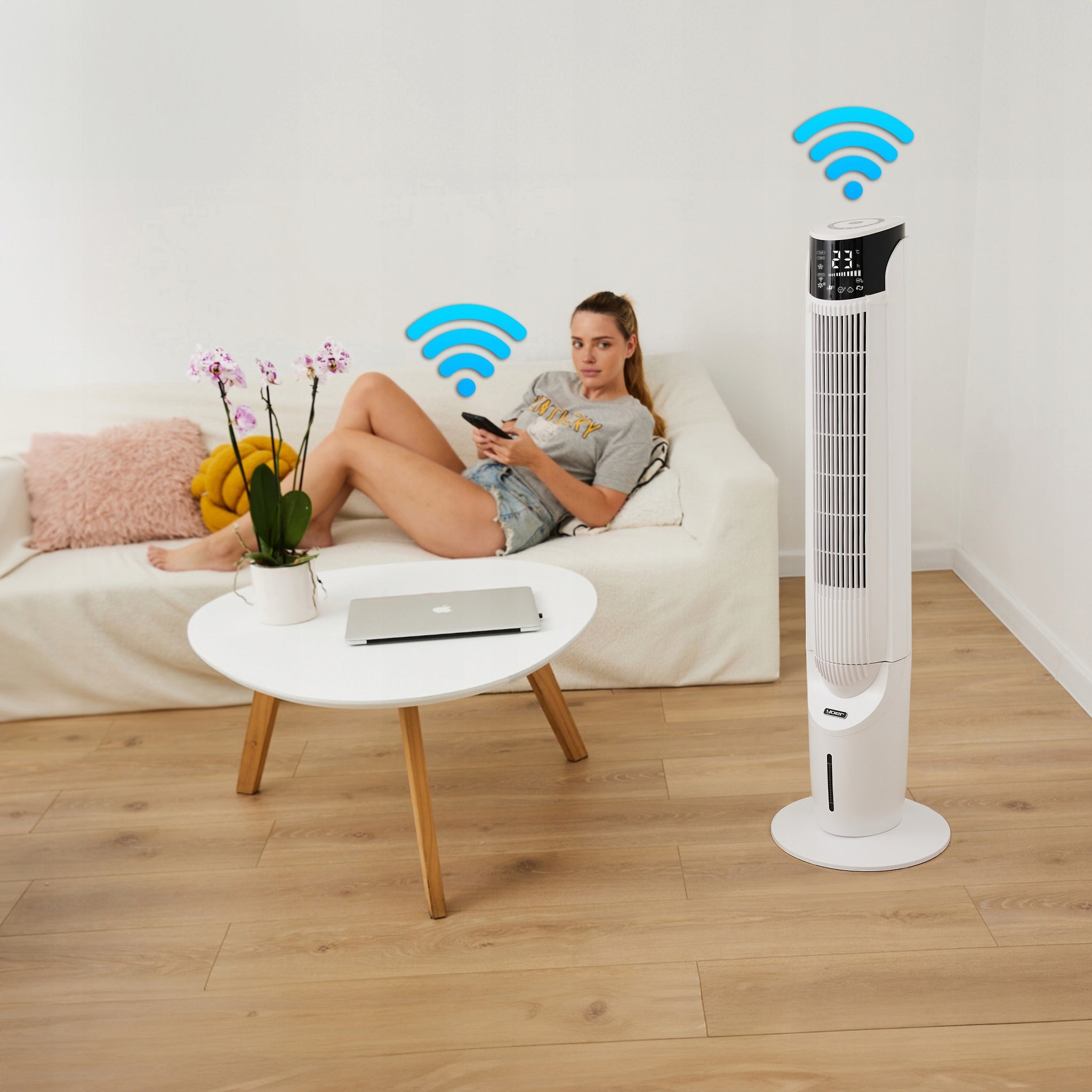 Przenośny klimator wodny wentylator kolumnowy cichy 33dB z funkcją jonizacji i aromaterapii 6w1