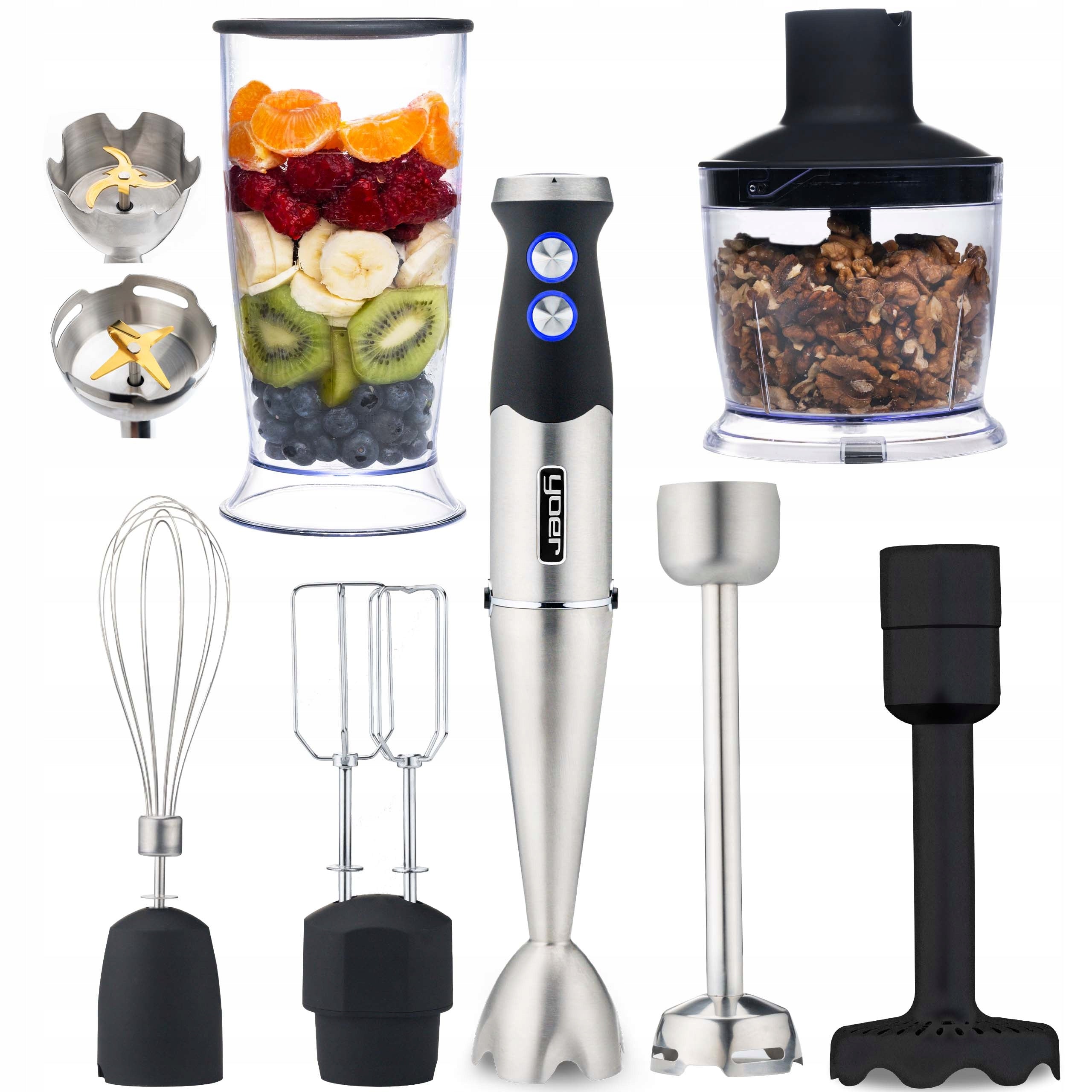 Blender ręczny Six-Edge HB01S 1500 W 8w1 z tytanowymi ostrzami 25 prędkościami Turbo i zestawem 14 elementów