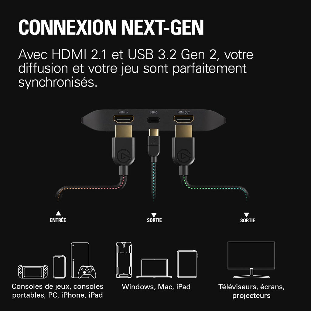 Carte d’acquisition vidéo Game Capture 4K X 4K144 HDMI 2.1 VRR HDR10 USB 3.2 OBS PS5 Xbox Switch PC Mac iPad