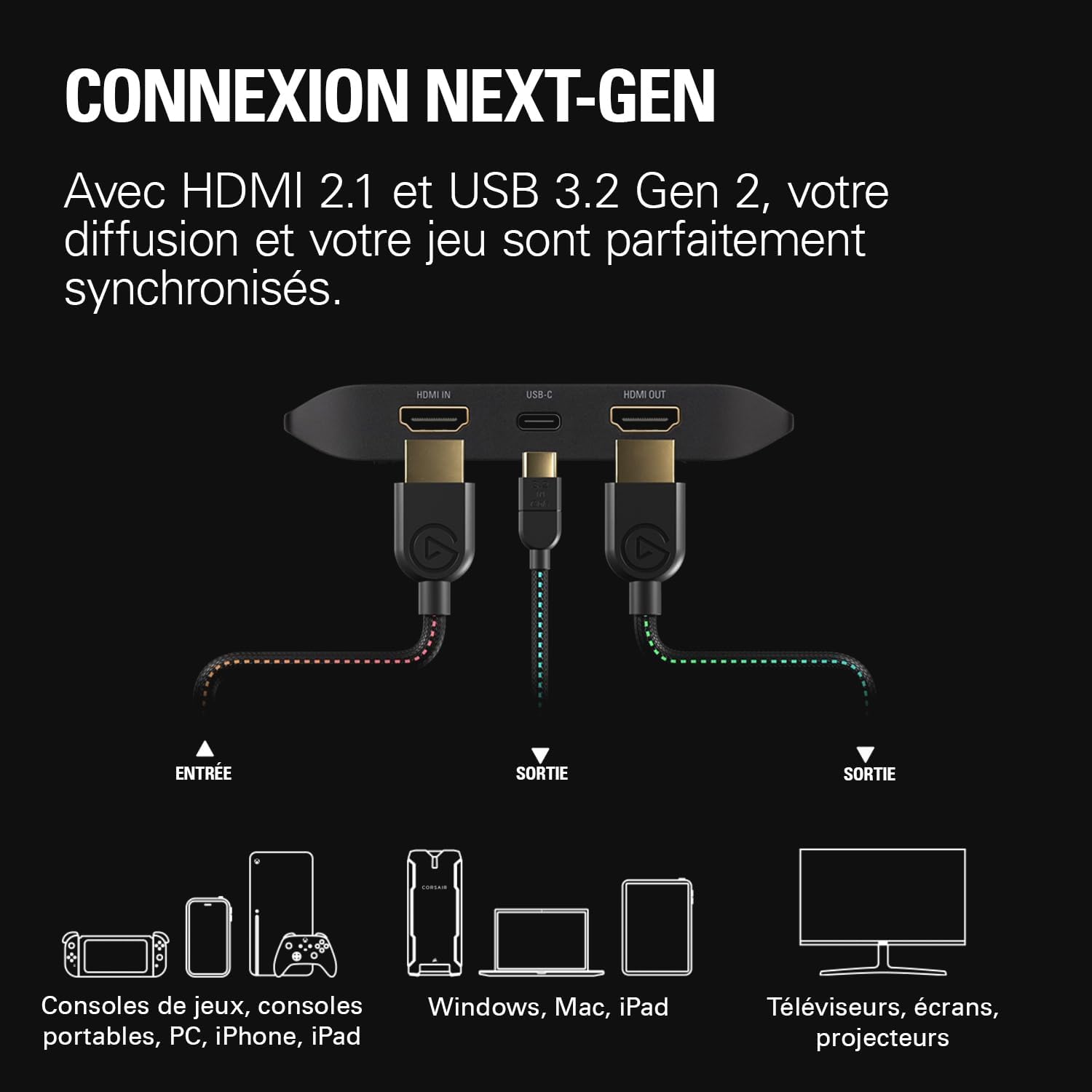 Carte d’acquisition vidéo Game Capture 4K X 4K144 HDMI 2.1 VRR HDR10 USB 3.2 OBS PS5 Xbox Switch PC Mac iPad