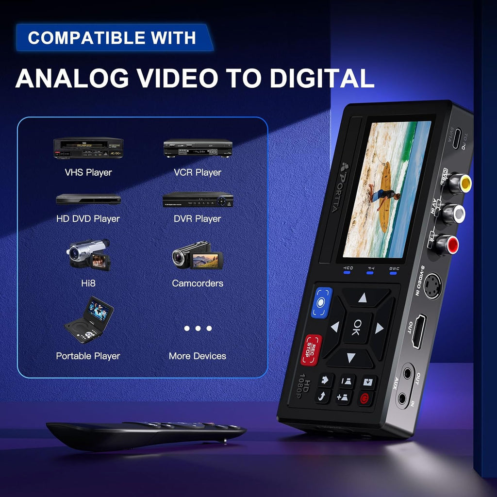 Convertisseur VHS vers numérique VD10 RCA vers HDMI 1080P avec écran 3 pouces compatible VHS Hi8 Mini DV