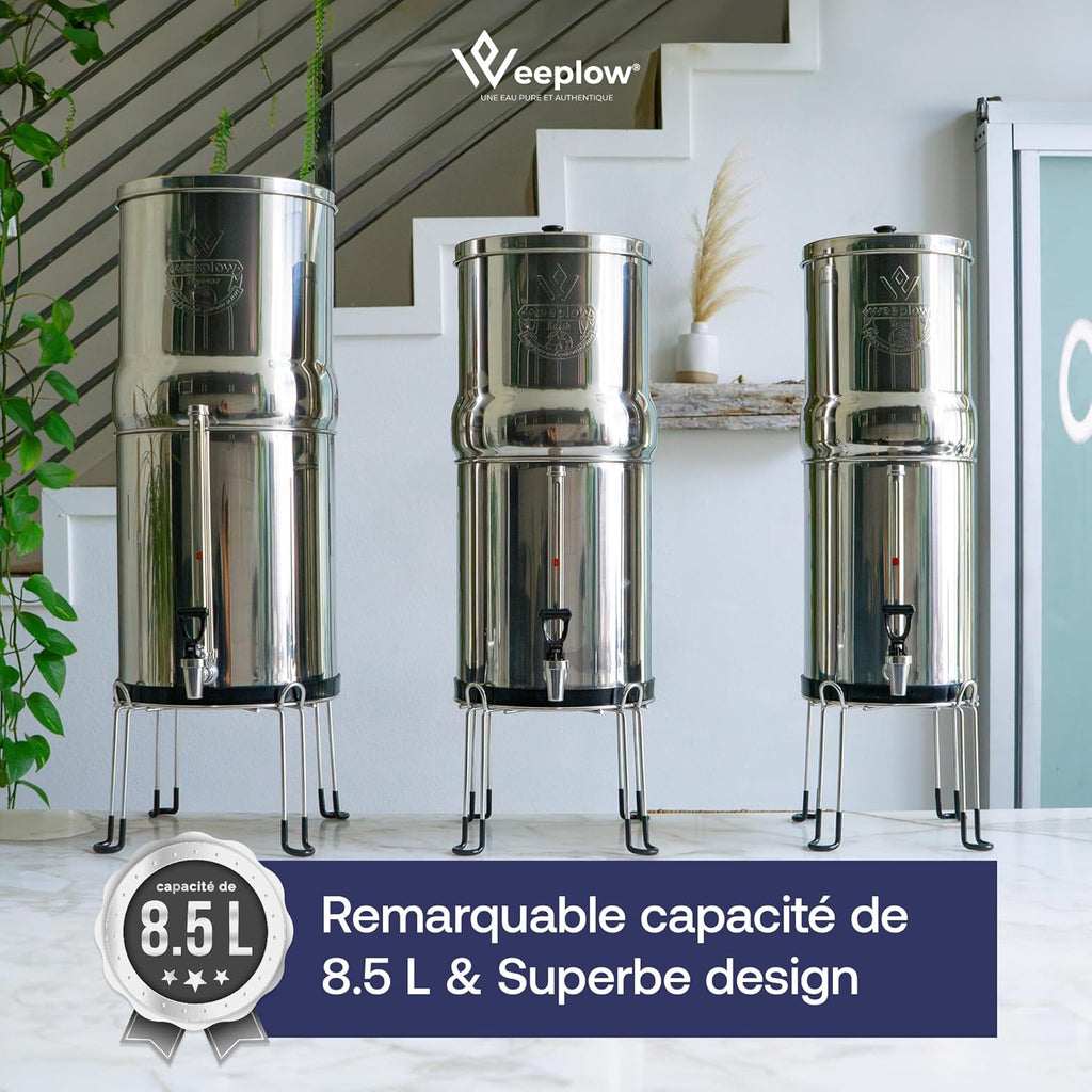Système de filtration d’eau par gravité Earth WEEP850 8,5 L inox AISI 304 2 filtres O’Pure 2 robinet niveau d’eau
