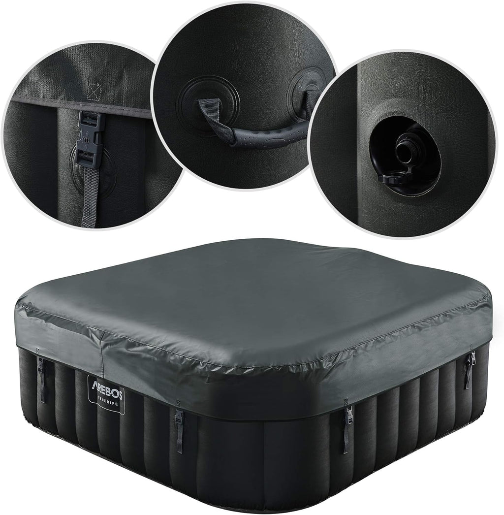 Spa gonflable Tenerife 6 personnes 185 x 185 cm 910 L 130 jets massage LED avec couvercle anthracite