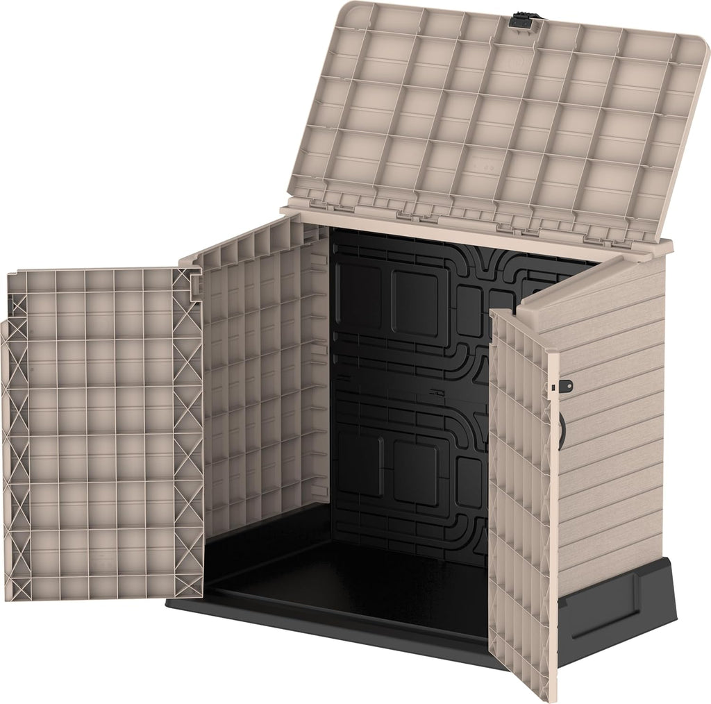 Abri de jardin StoreAway 850 L coffre extérieur plastique verrouillable 130 x 74 x 110 cm cache-poubelles taupe