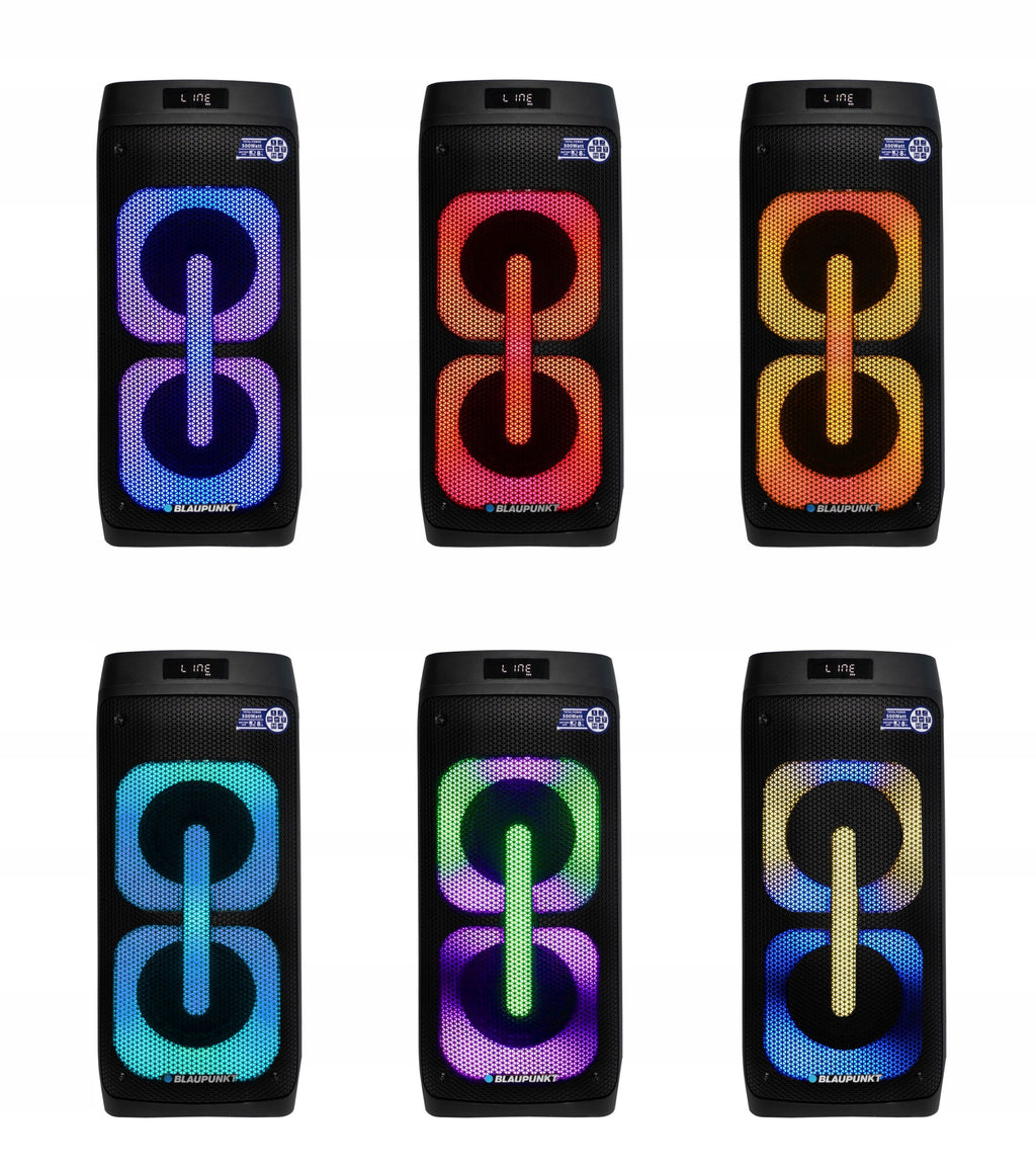 Przenośny głośnik PartyBox PB50LED karaoke z mikrofonem bezprzewodowym LED Bluetooth USB FM AUX 500 W