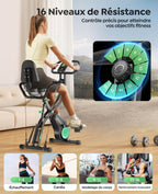 Vélo d'appartement pliable 5 en 1 TEB4 résistance magnétique 16 niveaux écran LCD connexion APP silencieux avec siège réglable capacité 140 kg