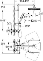 Colonne de douche Vitalio Comfort 250 thermostatique tête 25 cm 1 jet pommeau 11 cm 2 jets flexible 175 cm chromé