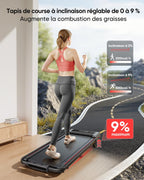 Tapis de course pliable TP4 inclinaison 9 pour cent vitesse 12 km h moteur 2,5 CV charge 130 kg double écran LED