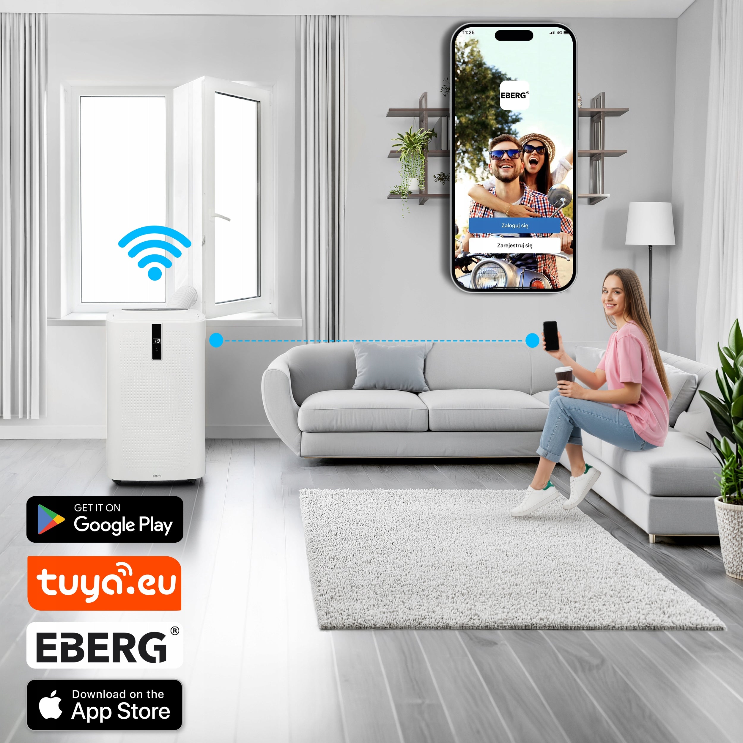 Klimatyzator przenośny ENVA E35J1 3530 W 12000 BTU WiFi chłodzenie osuszanie wentylacja