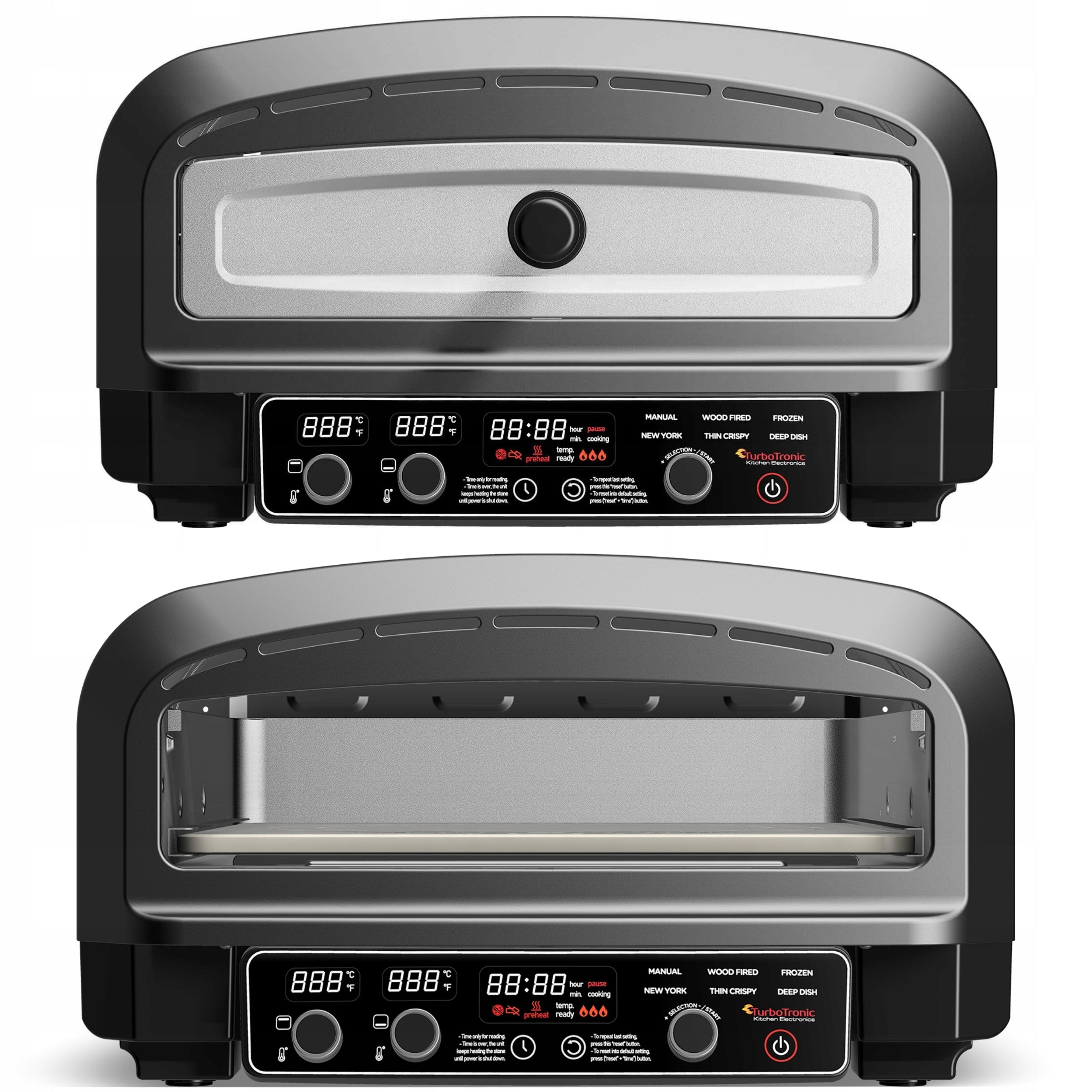 Piec do pizzy elektryczny 2200 W 450°C z kamieniem szamotowym średnicy 37 cm w zestawie łopata