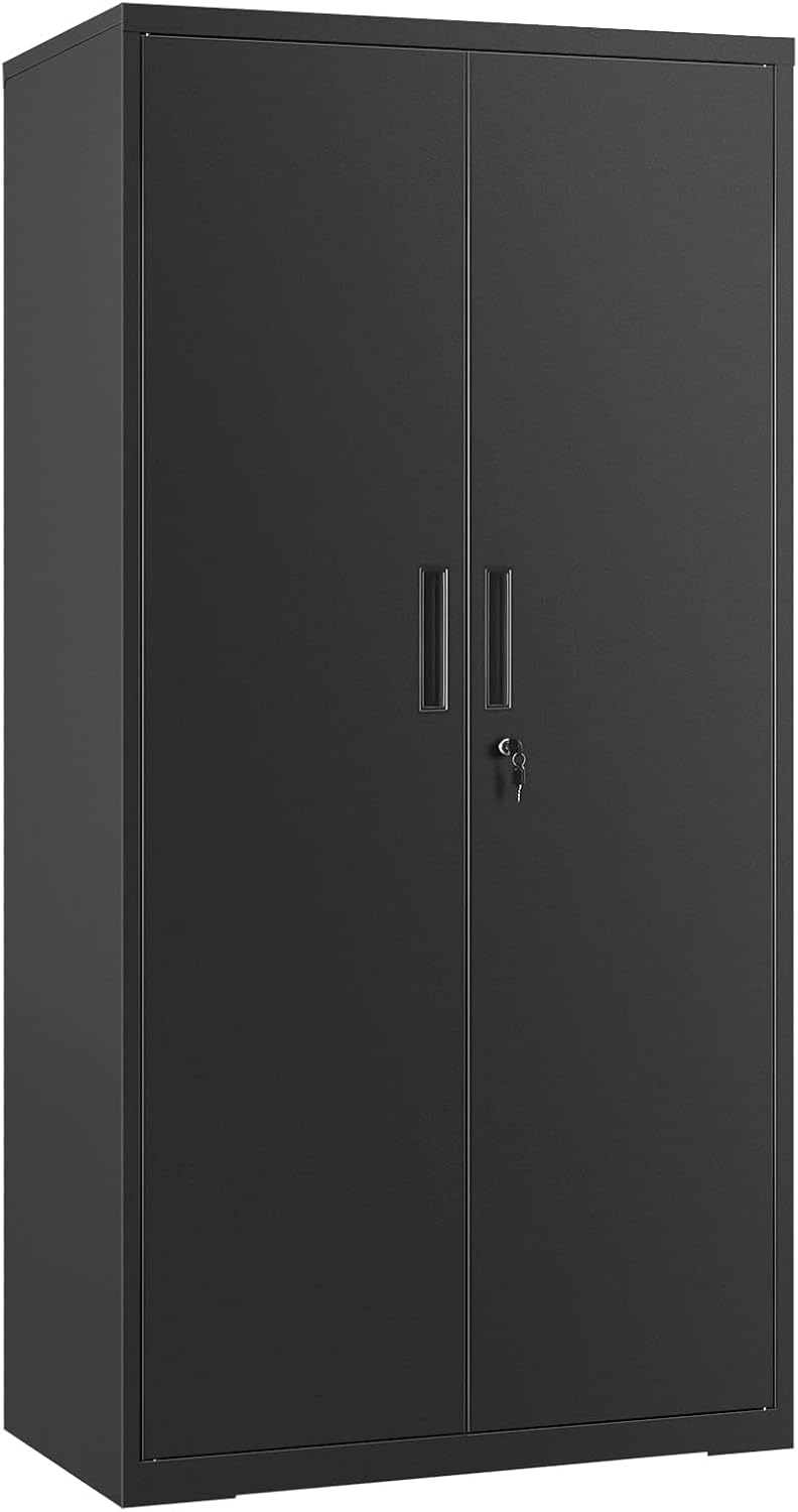 Armoire de rangement en acier OMC015B01 40 x 80 x 180 cm 5 niveaux portes doubles avec serrure noir mat