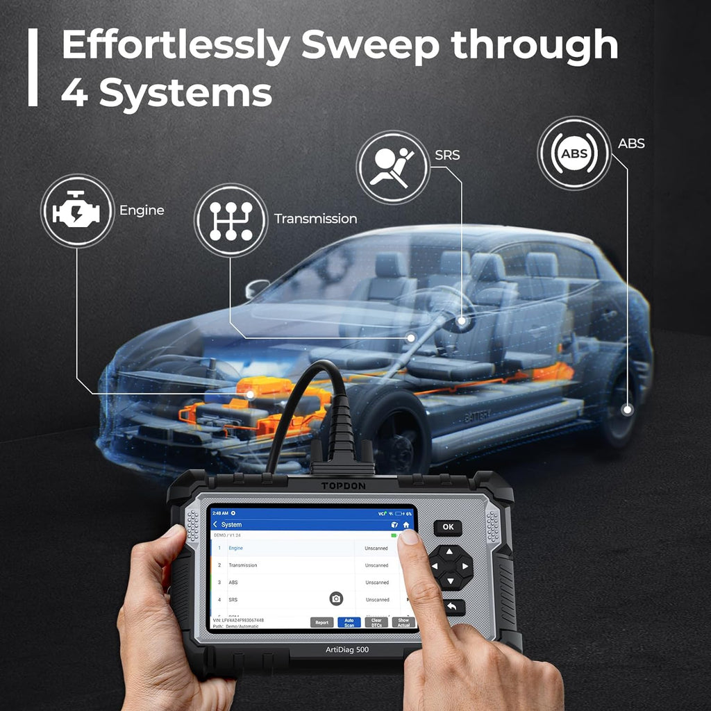 Valise diagnostic auto AD500 4 systèmes OBD2 moteur transmission ABS SRS 6 réinitialisations écran 5 pouces