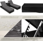 Lot de 2 chaises longues réglables en résine tressée avec table housses et protection noir marron