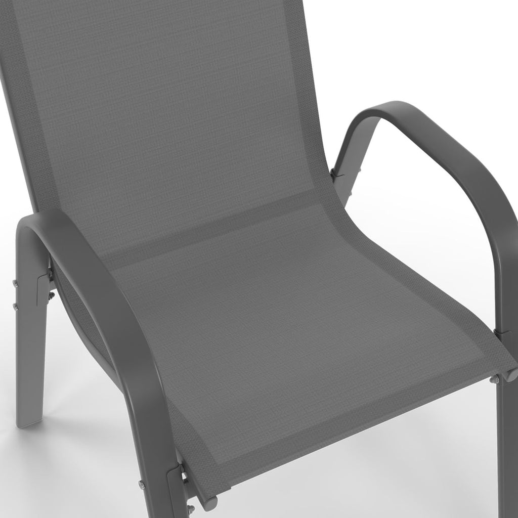 Salon de jardin Madrid 8 places table 190 x 80 cm 8 chaises empilables plateau verre trempé acier gris anthracite