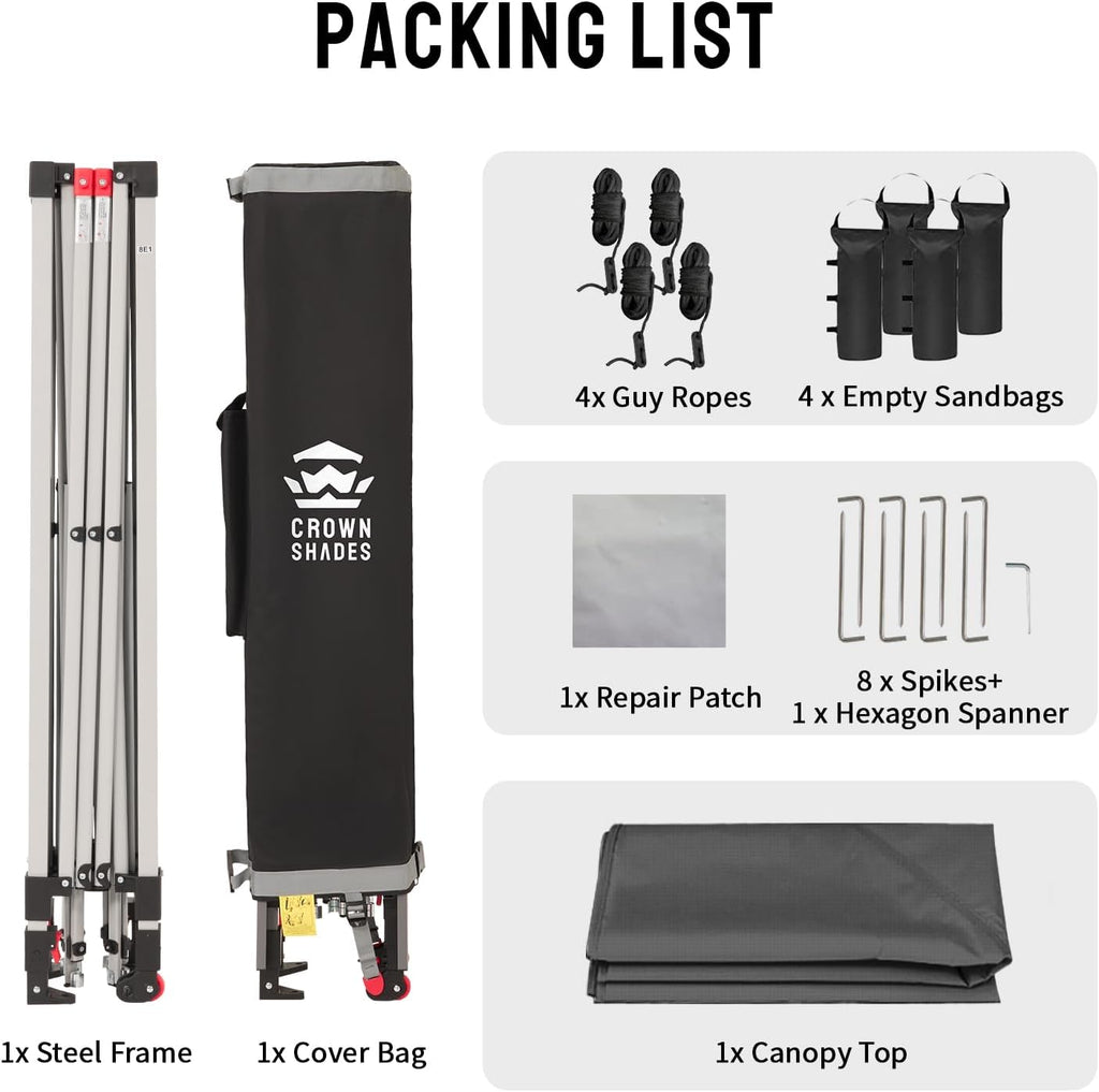 Tonnelle pliante 3 x 3 m imperméable UPF 50+ verrouillage central sac rangement 4 sacs de sable gris
