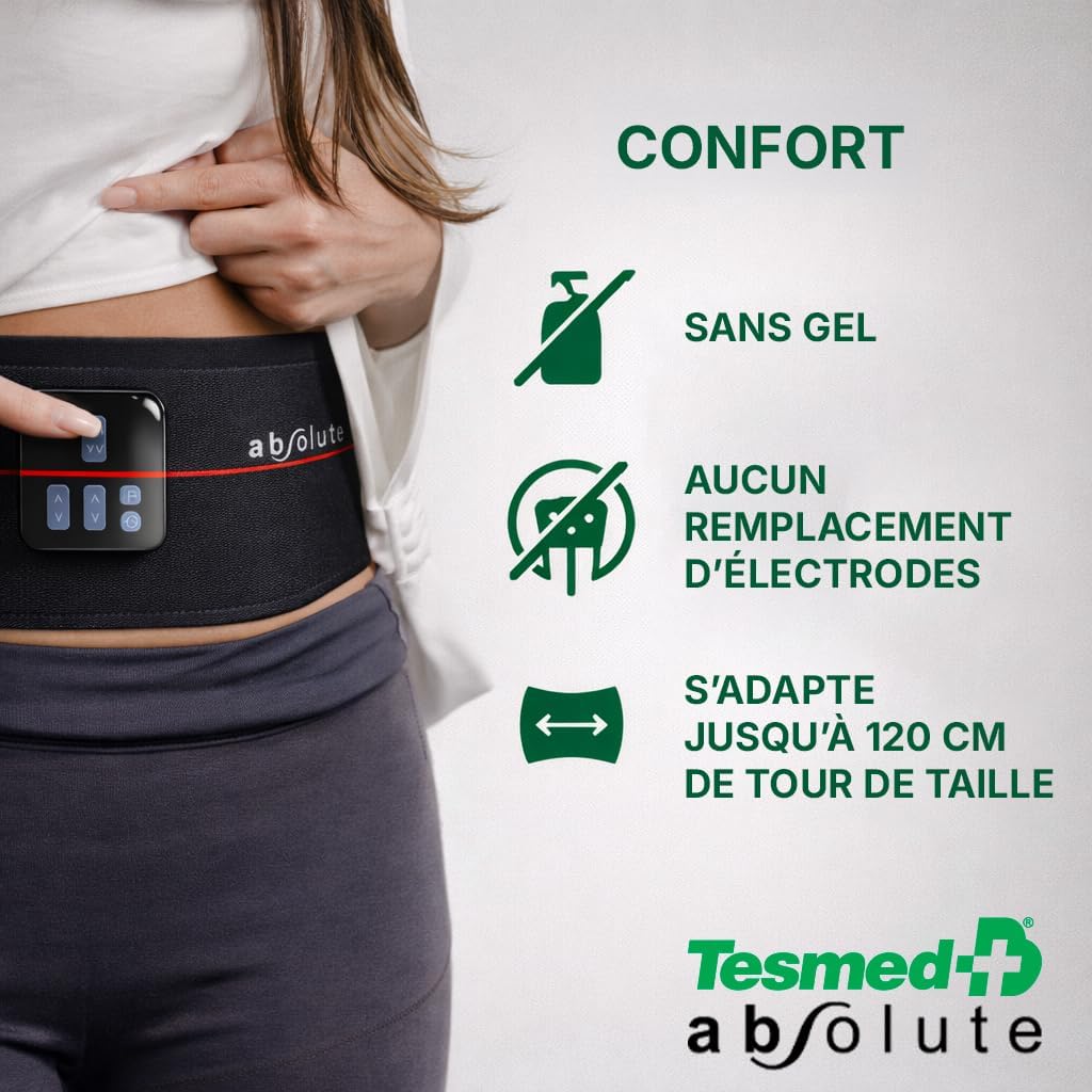 Ceinture abdominale EMS Absolute sans fil rechargeable 15 programmes 99 niveaux abdos centraux latéraux unisexe Made in Italy