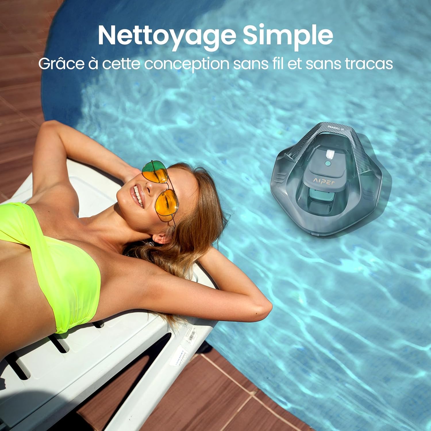 Robot piscine sans fil Seagull SE autonomie 90 min double moteur pour piscines jusqu’à 80 m² charge 2,5 h gris foncé