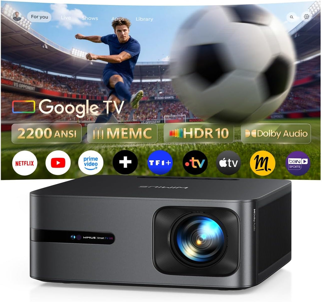 Vidéoprojecteur G2 Google TV 14.0 1080P natif 4K 2200 ANSI MEMC HDR10 Dolby Audio 40 W WiFi 6 Bluetooth 5.4