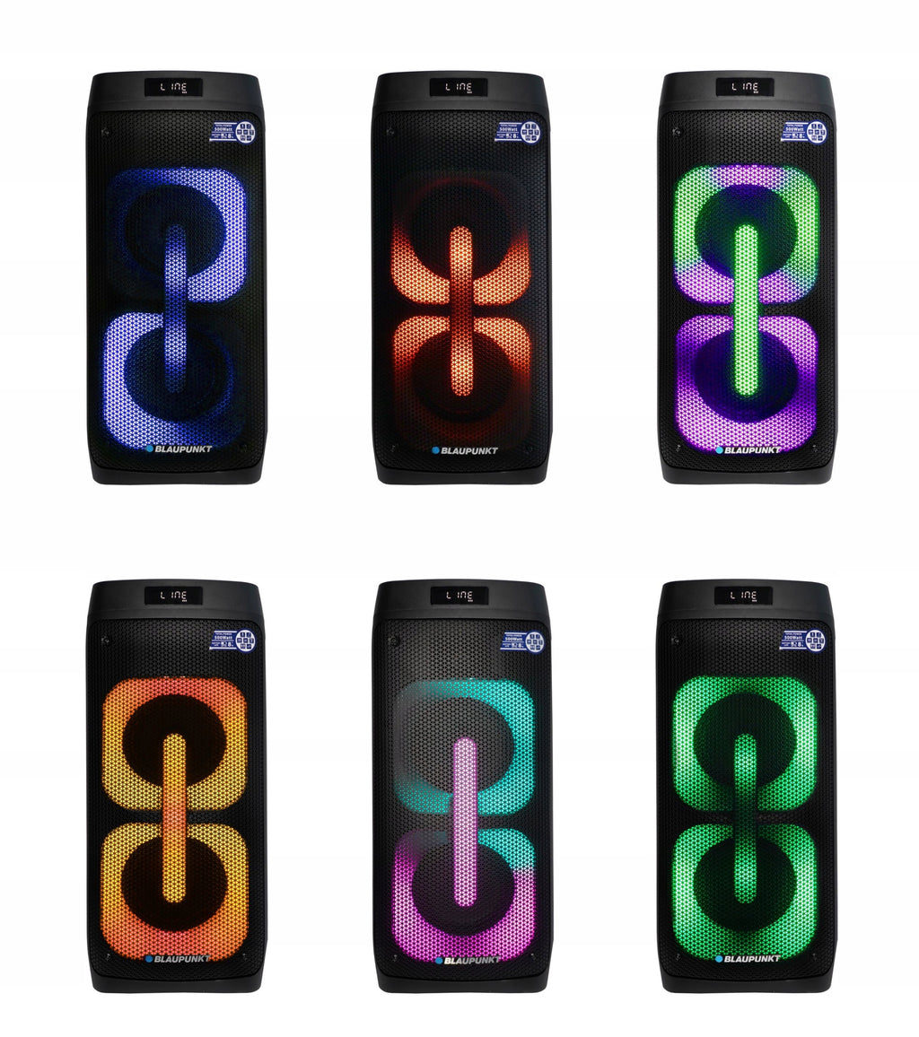 Przenośny głośnik PartyBox PB50LED karaoke z mikrofonem bezprzewodowym LED Bluetooth USB FM AUX 500 W