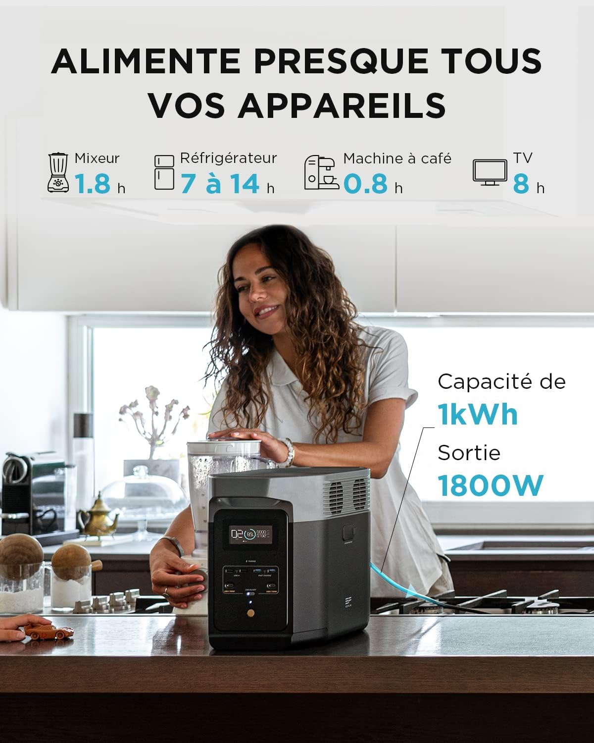 DELTA 2 ZMR330-EU station électrique portable 1 à 3 kWh, batterie LFP, 1800 W, 13 prises