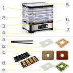 Suszarka elektryczna do grzybów i owoców 450W INOX 6 sit z timerem i 9 akcesoriami do domu