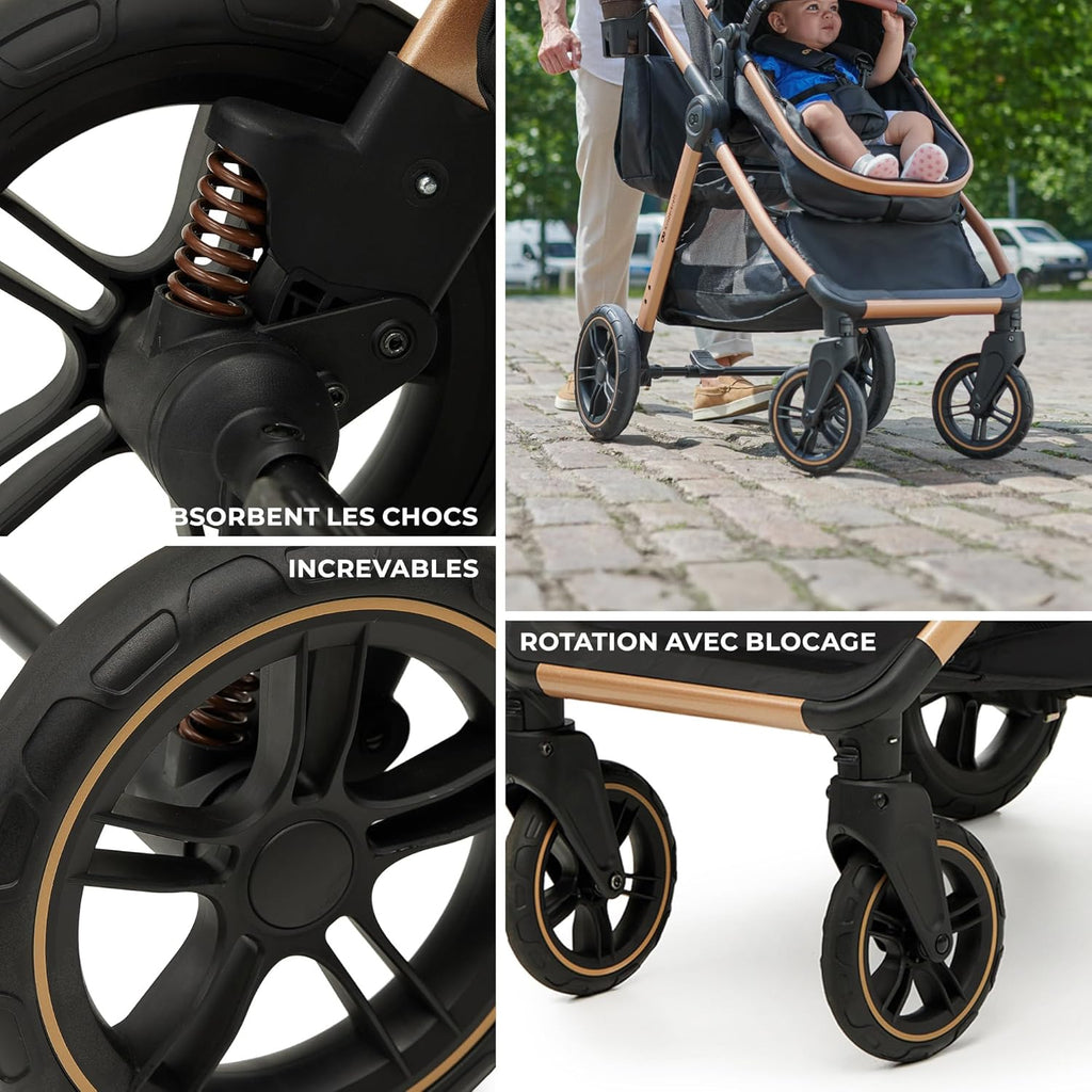 Poussette 3 en 1 ESME avec porte-bébé Mink PRO I-Size, système de voyage, pliable, nouveau-né jusqu'à 4 ans, noir