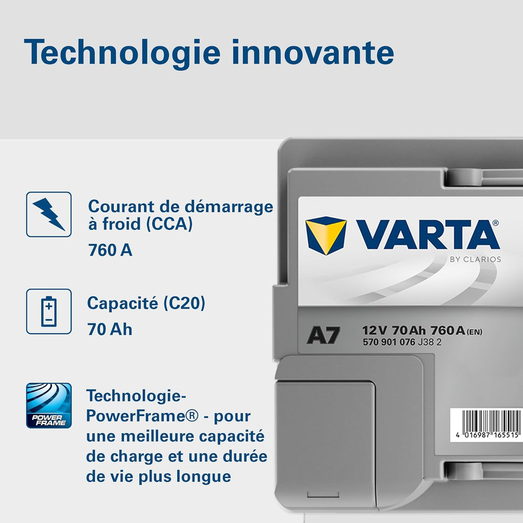 Batterie de démarrage Silver Dynamic AGM L3 A7 12 V 70 Ah 760 A Start-Stop polarité droite 278 x 175 x 190 mm