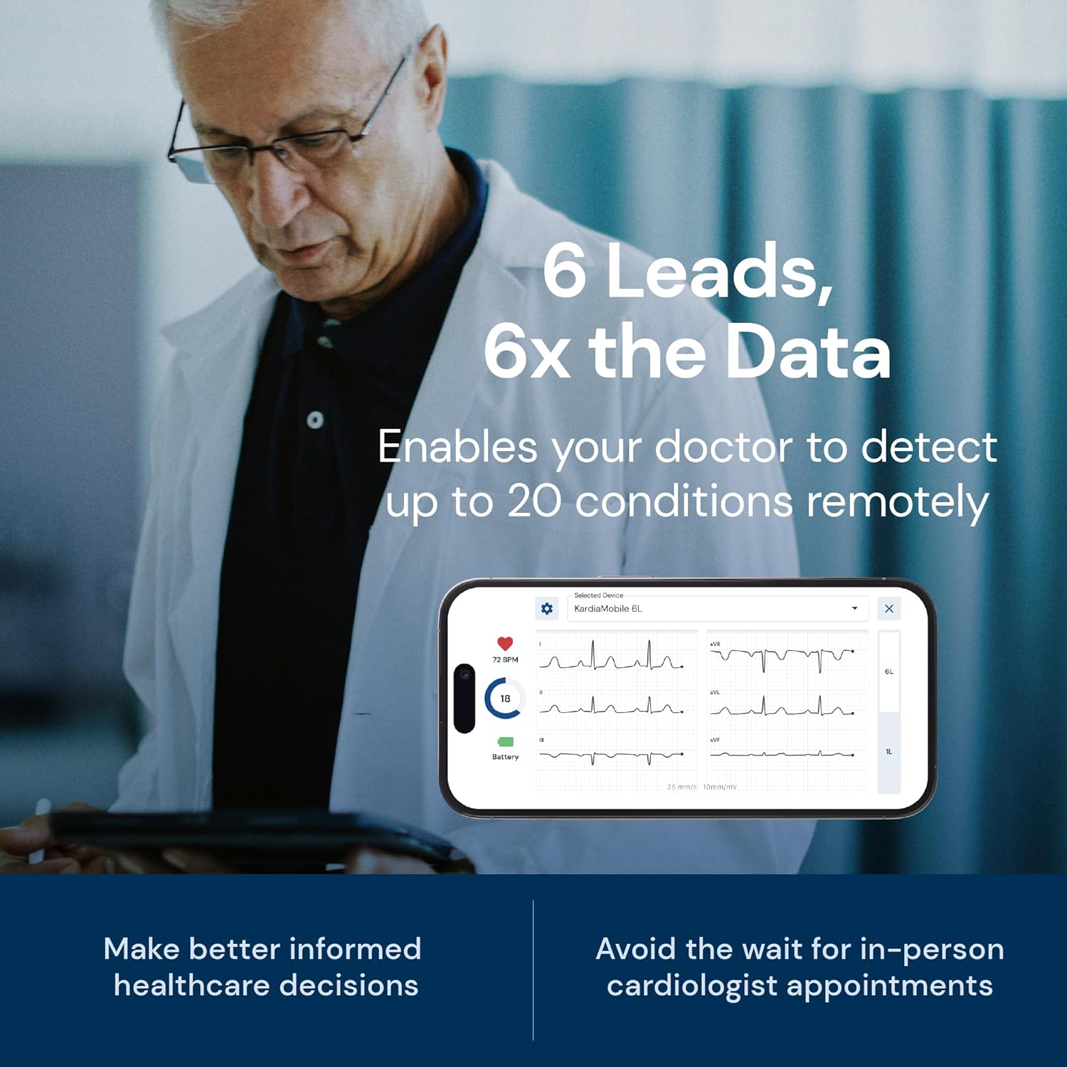 Moniteur ECG personnel KardiaMobile 6L 6 dérivations smartphone détection fibrillation auriculaire 30 s autonomie 200 h