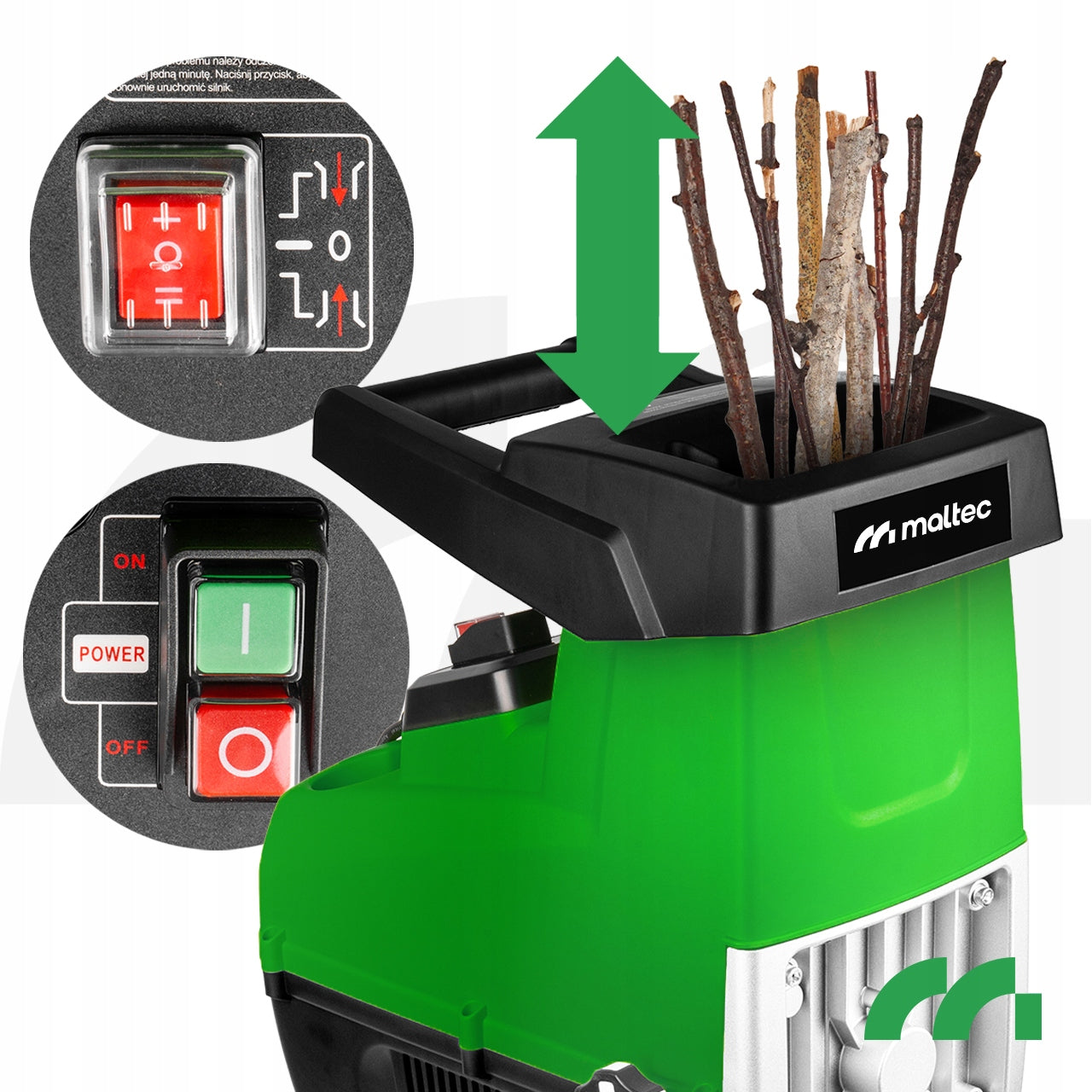 Rozdrabniacz do gałęzi elektryczny MasterShred3500W frezowy walcowy 3500W średnica cięcia 44mm samozasysający z torbą 60L