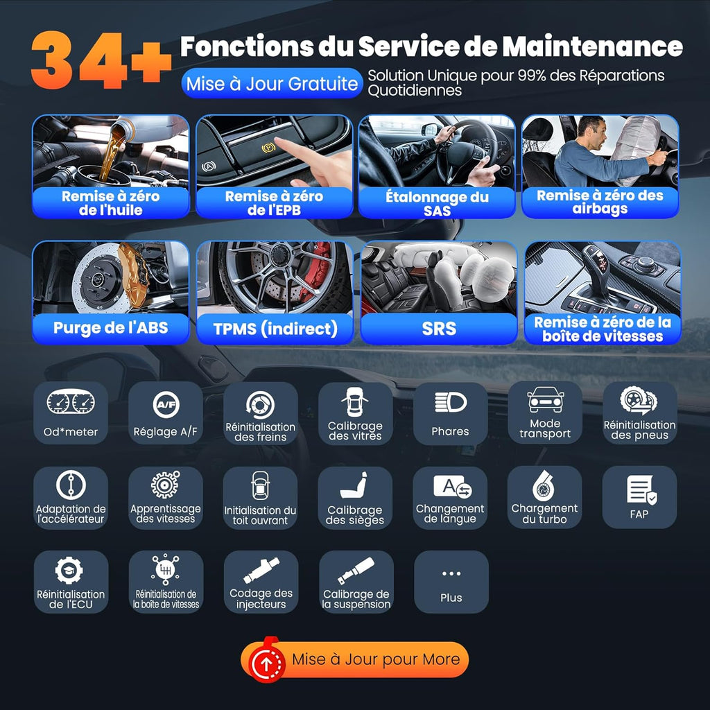 Valise diagnostic auto TK689BT bidirectionnelle écran 8 pouces Android 10 34 réinitialisations CAN FD DoIP Bluetooth