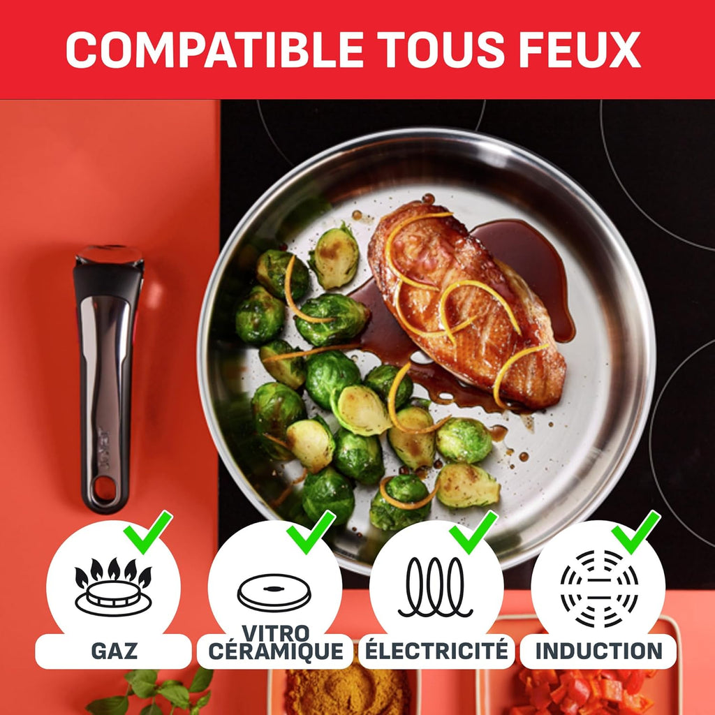 Batterie de cuisine Ingenio Emotion 20 pièces induction antiadhésive empilable 2 poignées amovibles inox L897SK04