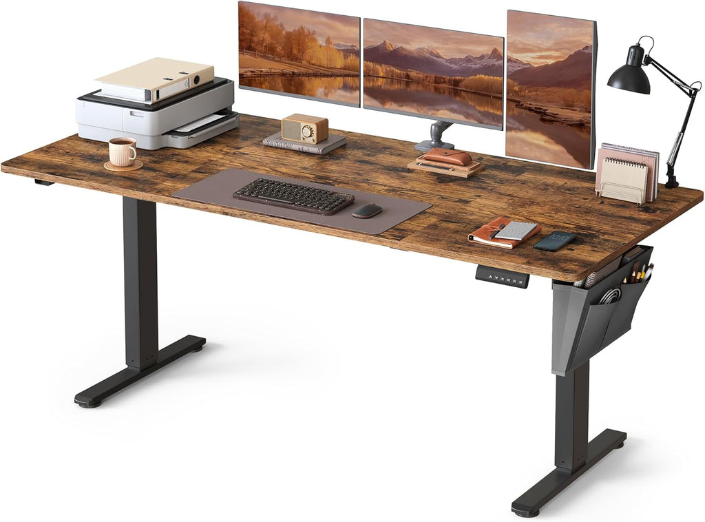 Bureau électrique assis debout LSD138K01 180 x 80 cm hauteur 72 à 120 cm mémoire 4 positions charge 70 kg marron rustique