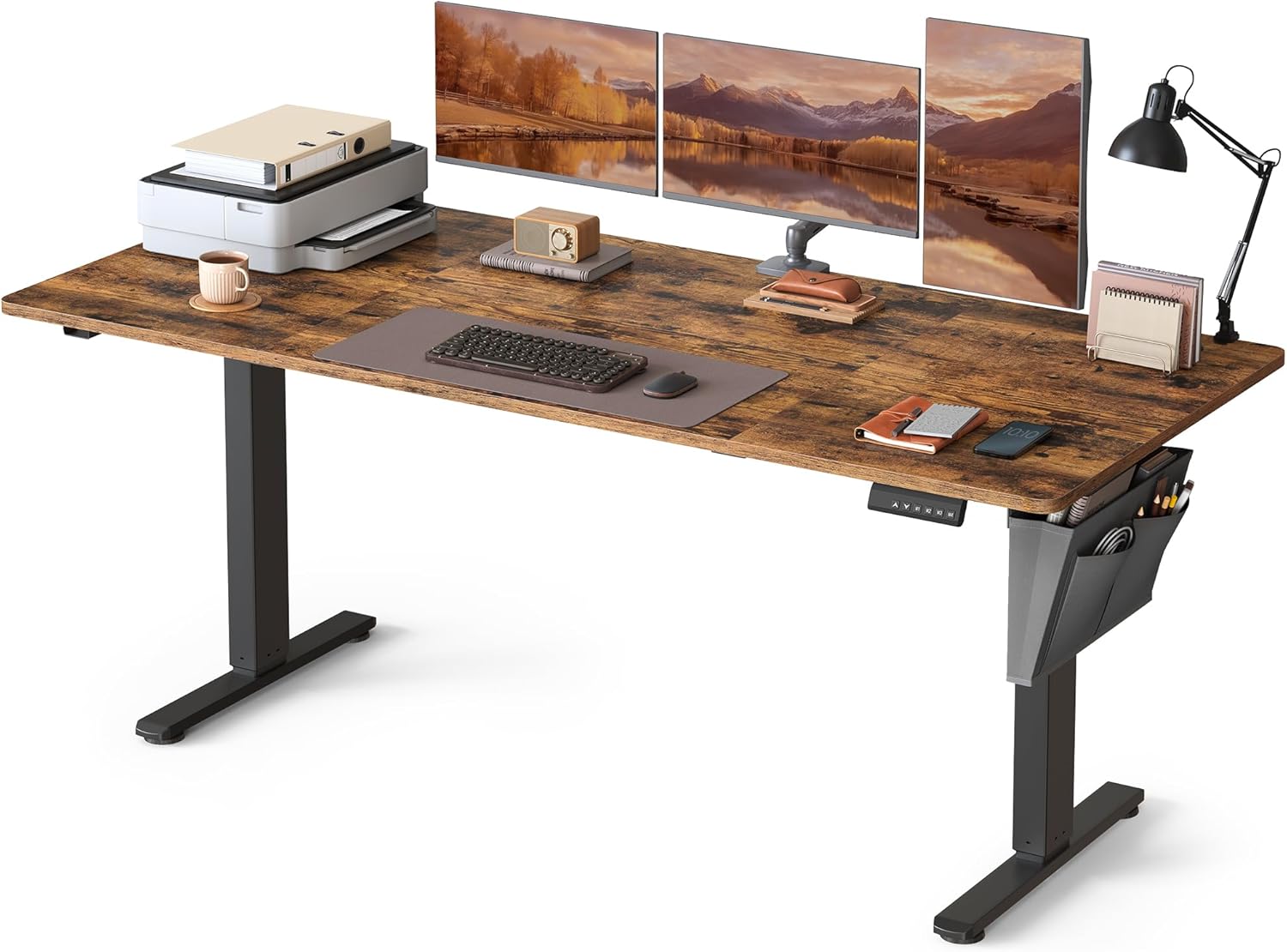 Bureau électrique assis debout LSD138K01 180 x 80 cm hauteur 72 à 120 cm mémoire 4 positions charge 70 kg marron rustique