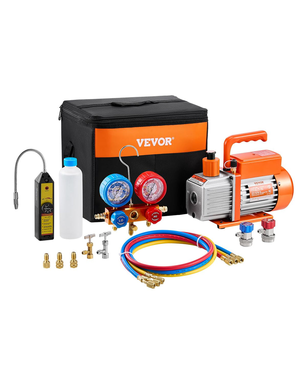Pompe à vide climatisation CVC VP145 127 L/min 1 étage pour réfrigérant R134a R410A R404A avec kit manomètre et détecteur de fuite