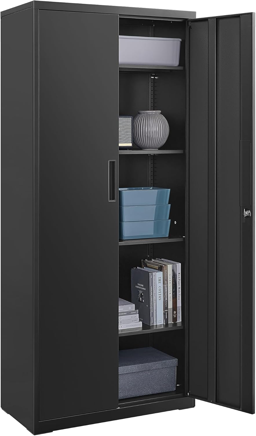 Armoire de rangement en acier OMC015B01 40 x 80 x 180 cm 5 niveaux portes doubles avec serrure noir mat