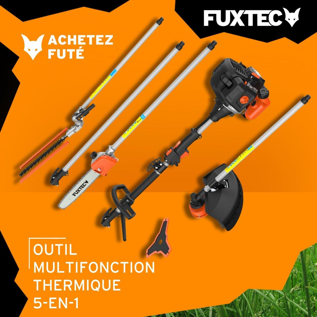 Débroussailleuse thermique multifonction FX-MT152E 5 en 1 moteur 2 temps 52 cm³ 3 CV coupe 32 cm rallonge 1 m noir
