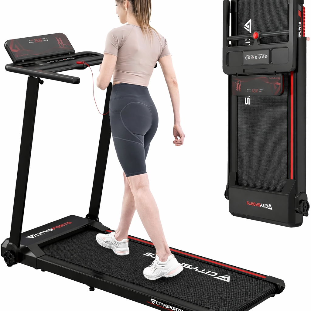 Tapis de course pliable CS-WP9 12 km/h 1400 W charge 120 kg écran LED application Bluetooth support tablette rouge