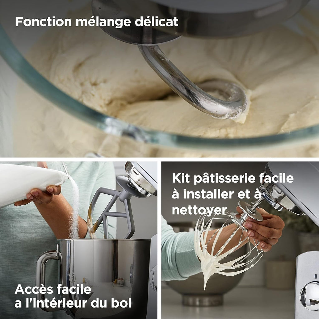 Robot pâtissier kMix KMX750BK 1000 W bol inox 5 L mouvement planétaire 6 vitesses couvercle anti-projection noir