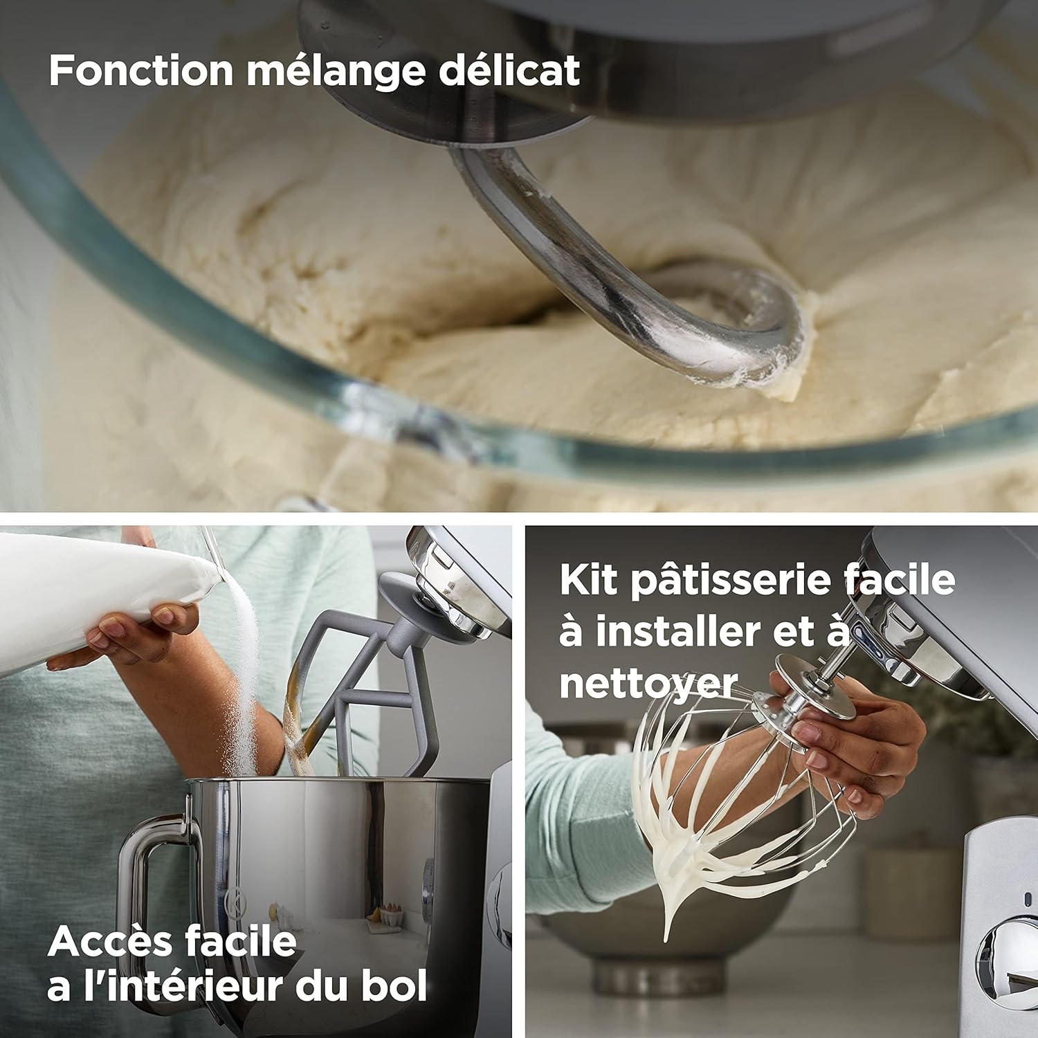 Robot pâtissier kMix KMX750BK 1000 W bol inox 5 L mouvement planétaire 6 vitesses couvercle anti-projection noir
