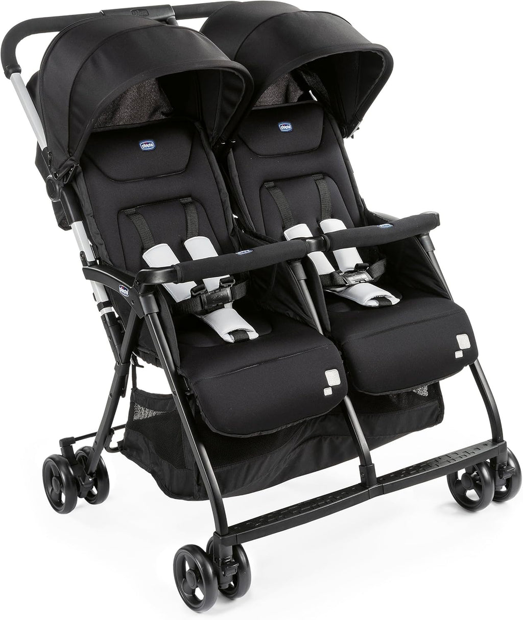Poussette double tandem Ohlalà inclinable pliable jumeaux jusqu’à 15kg capote extensible noir