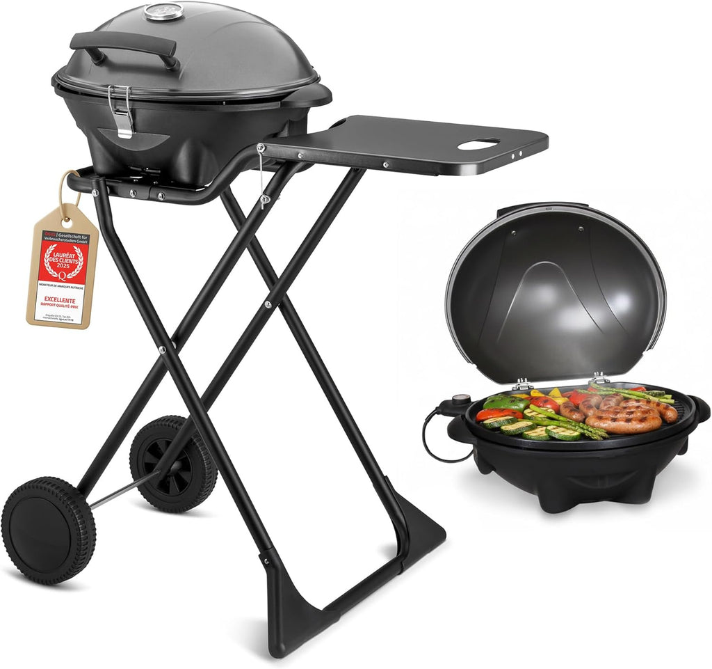 Barbecue électrique 2 en 1 2400 W surface 44 x 33,5 cm couvercle chariot thermomètre bac ramasse-graisse gris noir