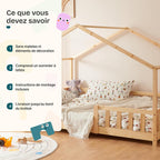 Lit enfant forme maison AAKB-8779 90 x 200 cm bois de pin avec barrière de protection sommier inclus charge 100 kg