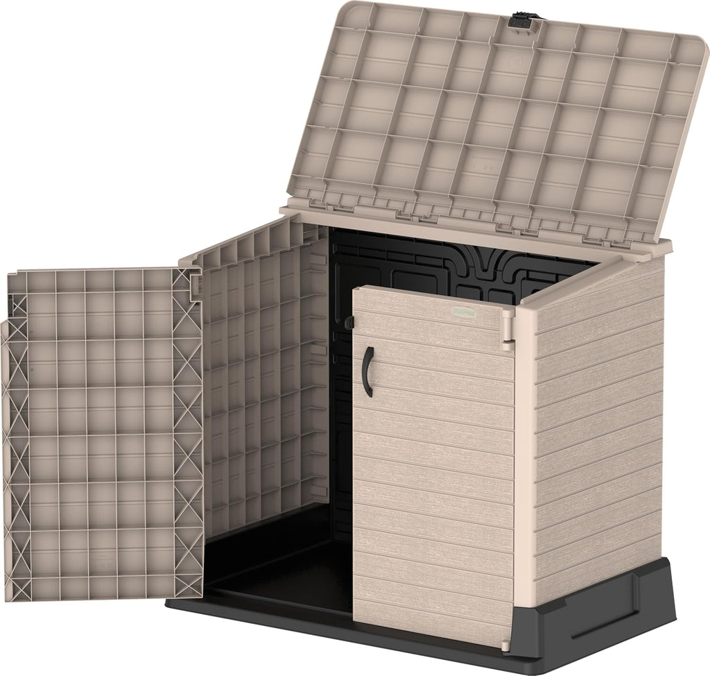 Abri de jardin StoreAway 850 L coffre extérieur plastique verrouillable 130 x 74 x 110 cm cache-poubelles taupe