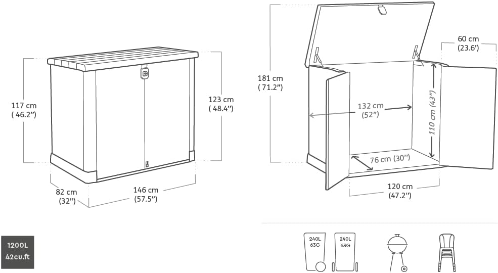 Abri horizontal poubelle SIO Pro 1200 litres en polypropylène imperméable avec plancher inclus verrouillable charge maximale 28 kg