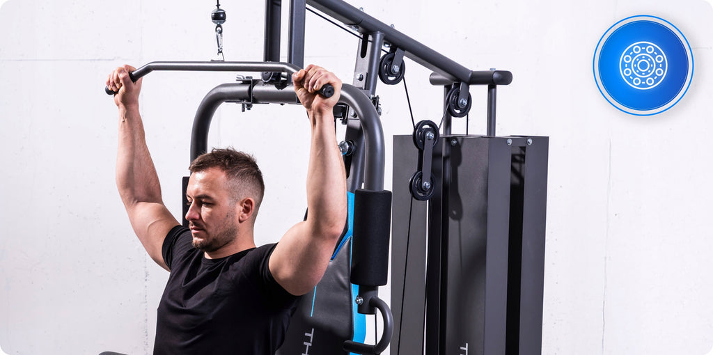 Atlas treningowy FORCE wielofunkcyjny do ćwiczeń siłowych wyciąg górny prasa do nóg modlitewnik stos 87 kg