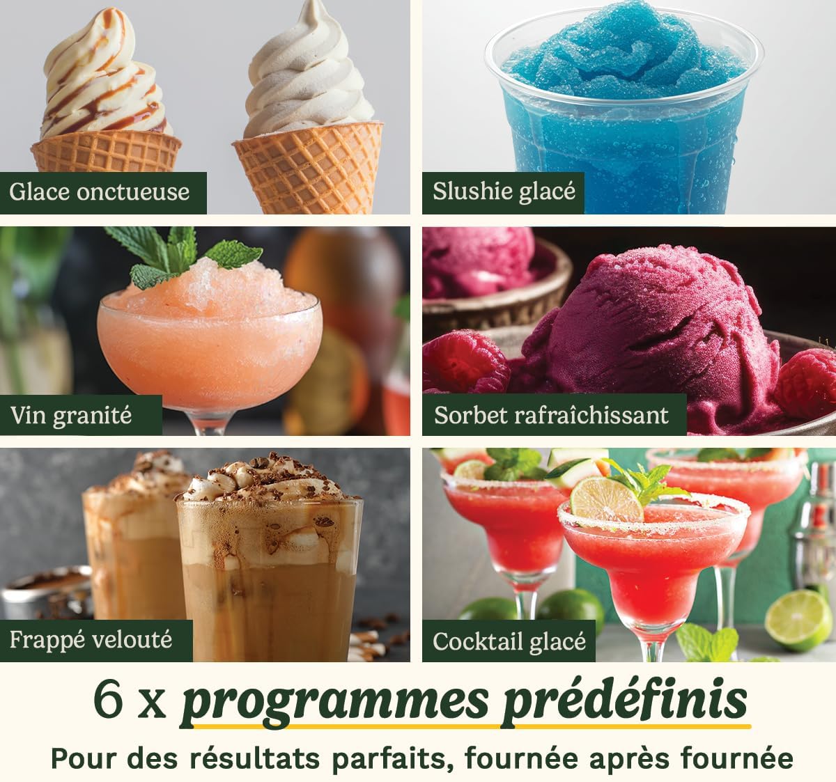 Machine à glace Frost Fusion 6 en 1 1,6 L avec compresseur intégré 6 programmes maintien au froid blanc