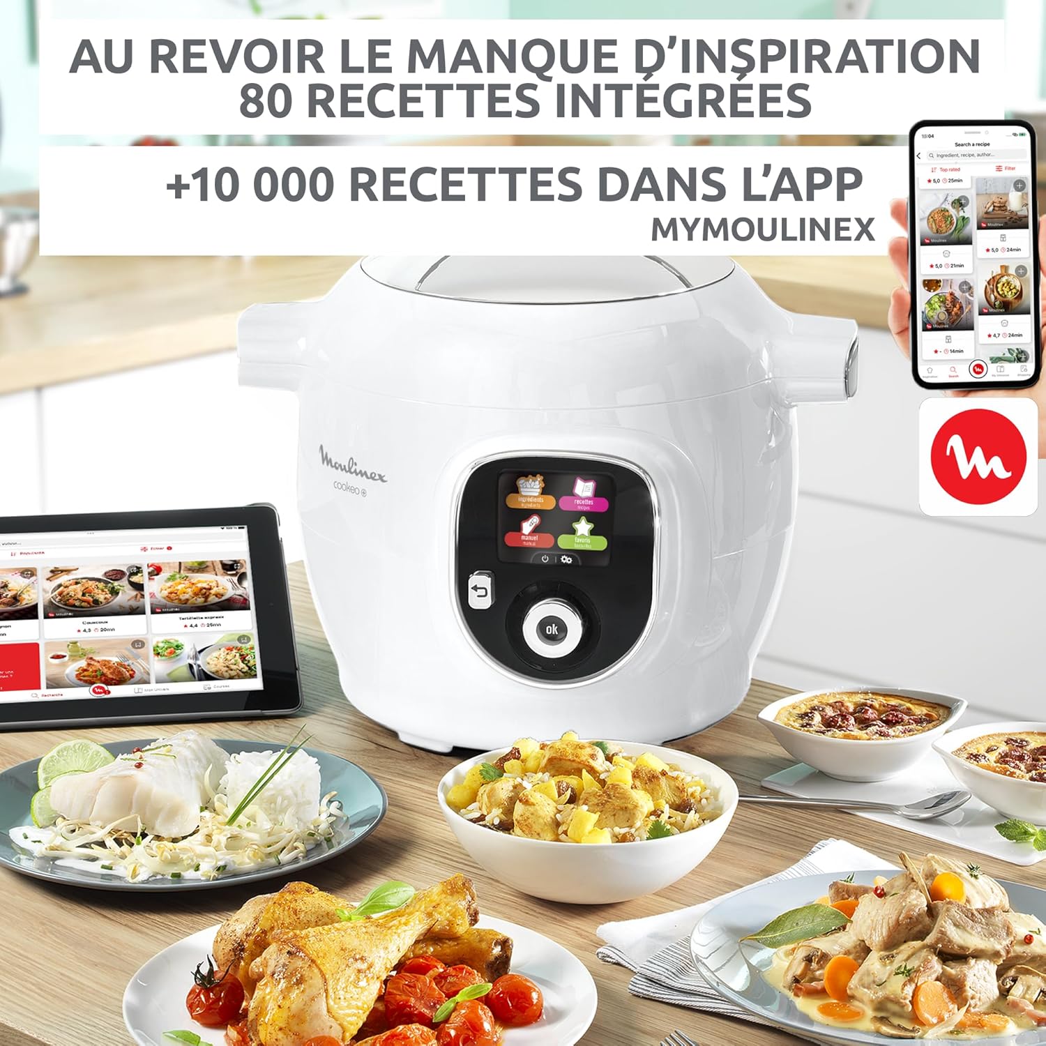 Multicuiseur intelligent Cookeo CE854110 6 L 1600 W avec 80 recettes intégrées 6 modes de cuisson blanc