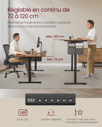 Bureau électrique assis debout LSD138K01 180 x 80 cm hauteur 72 à 120 cm mémoire 4 positions charge 70 kg marron rustique