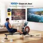 Rameur magnétique d’appartement Q1s 16 niveaux résistance silencieuse application MERACH rails doubles charge 160 kg noir