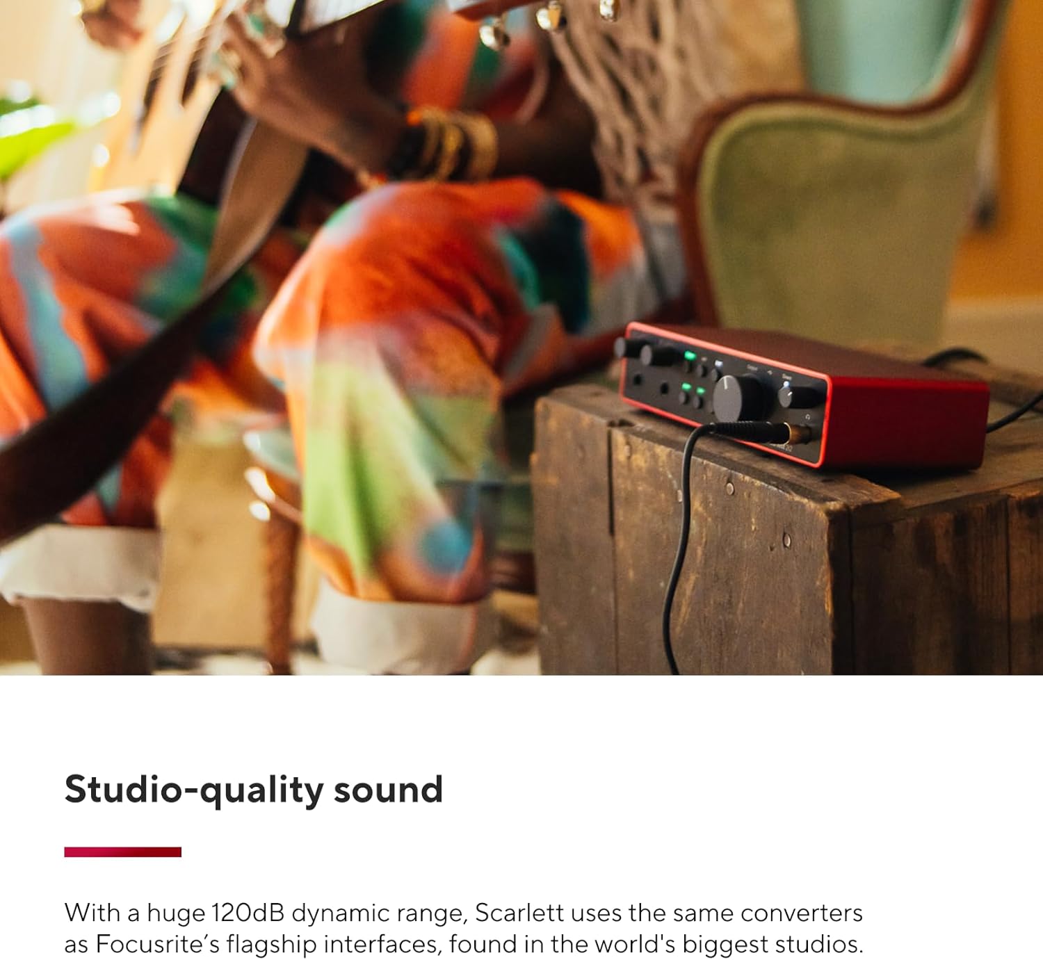 Interface audio USB Scarlett 2i2 4th Gen 2 canaux 192 kHz Auto Gain Clip Safe mode Air logiciels inclus